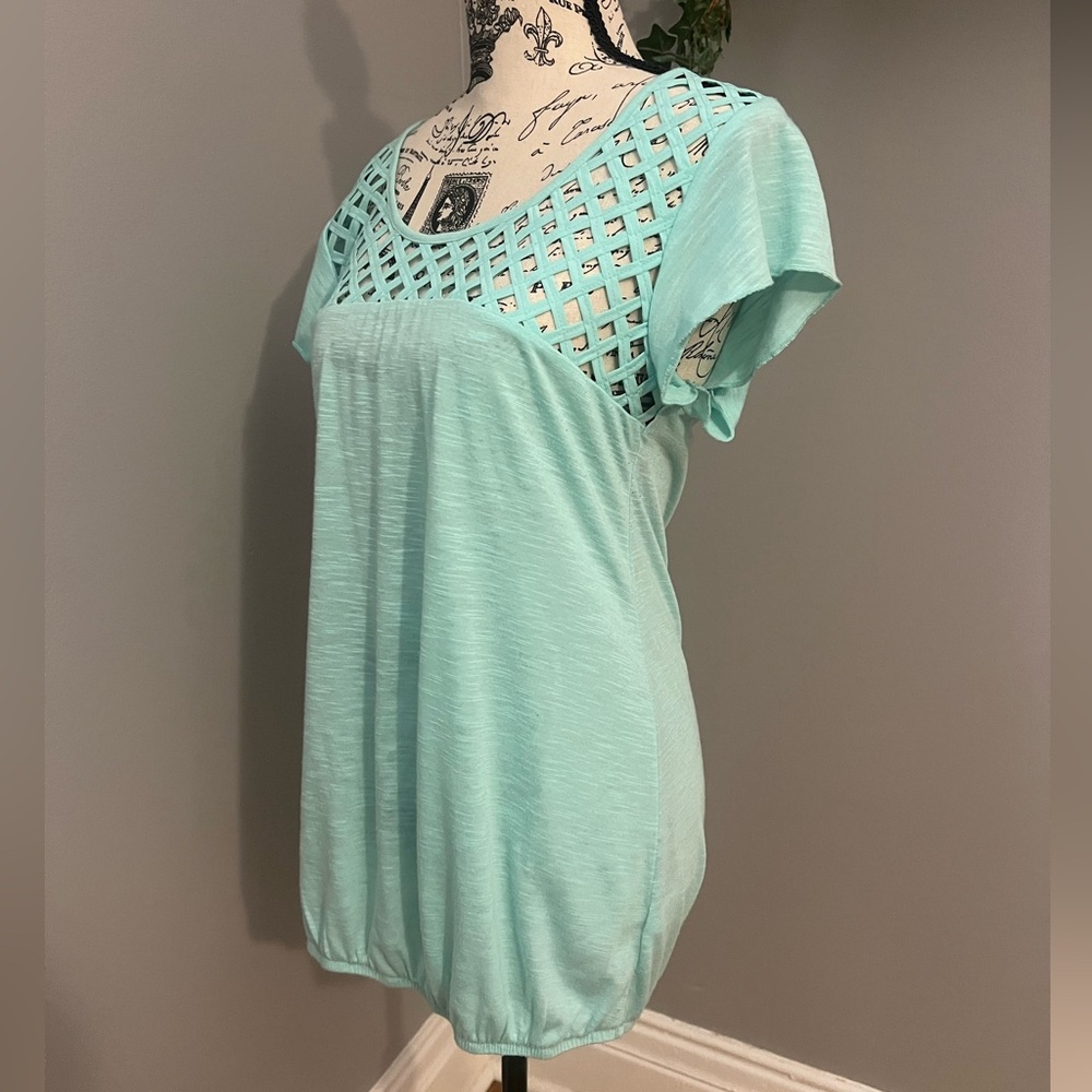 Maurices Teal Lattice Blouse Top Shirt - Picture 4 of 6